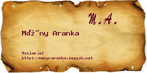 Mány Aranka névjegykártya